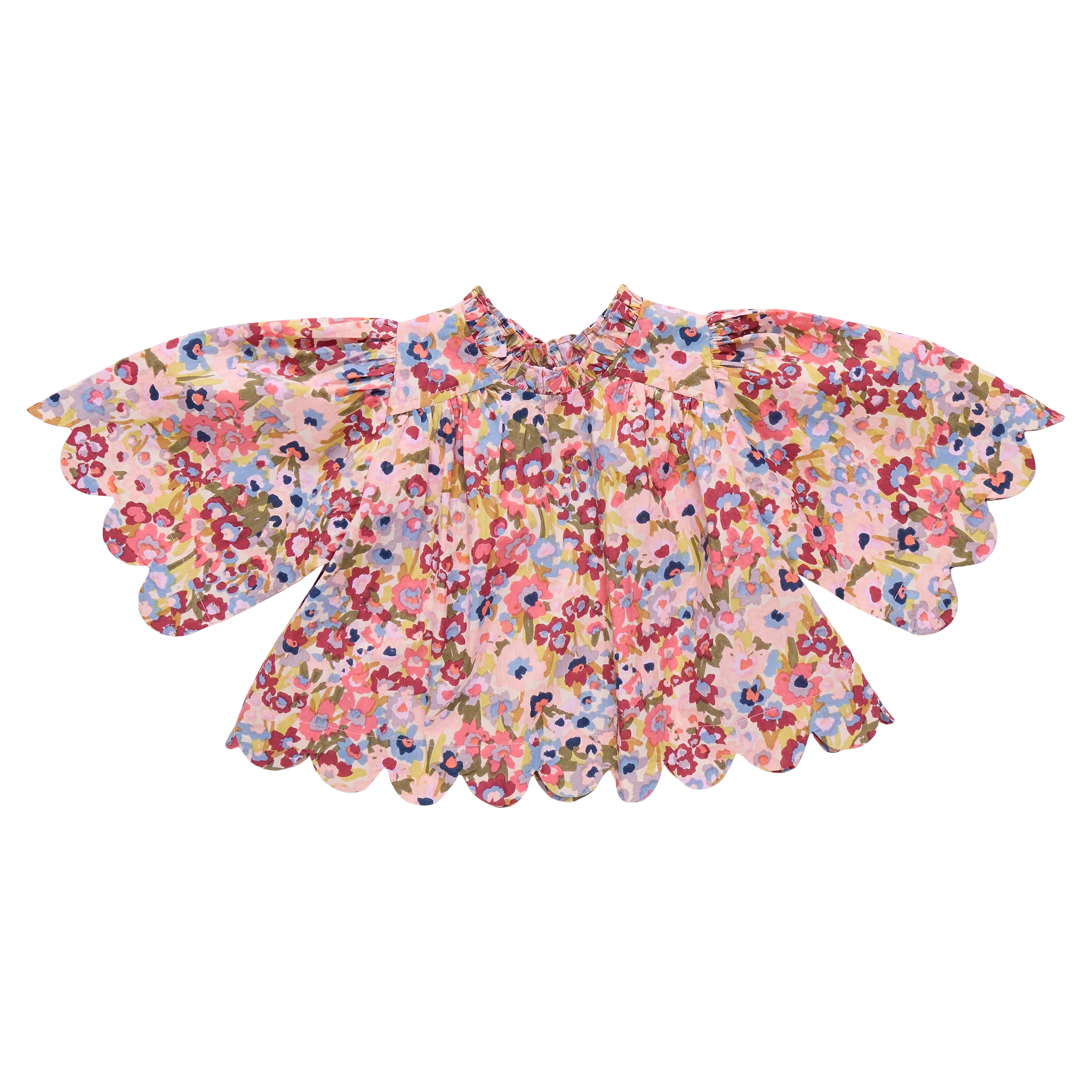 girls scallop misha top- burgundy sketched floral