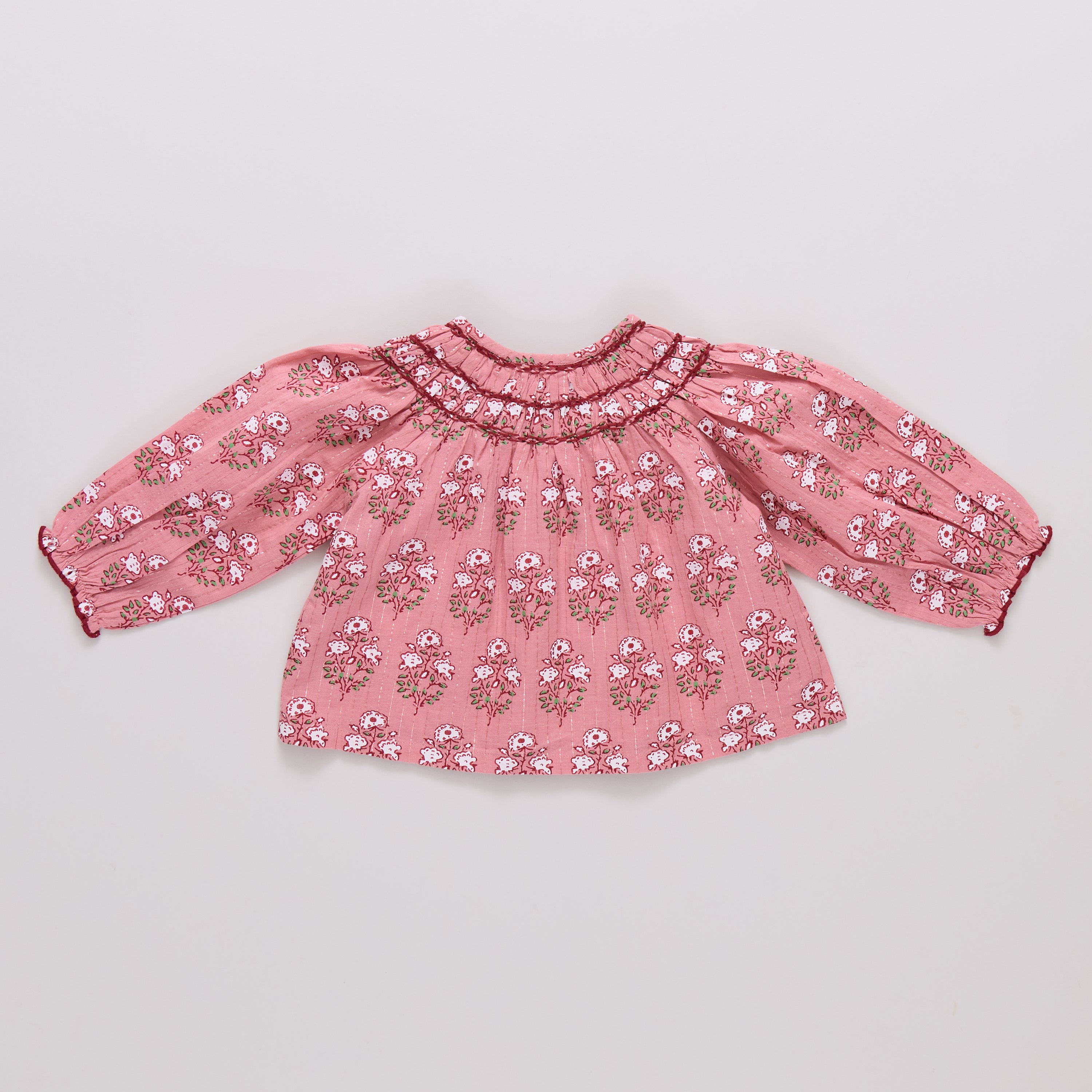 girls ava top + theodore short- pink strawflower