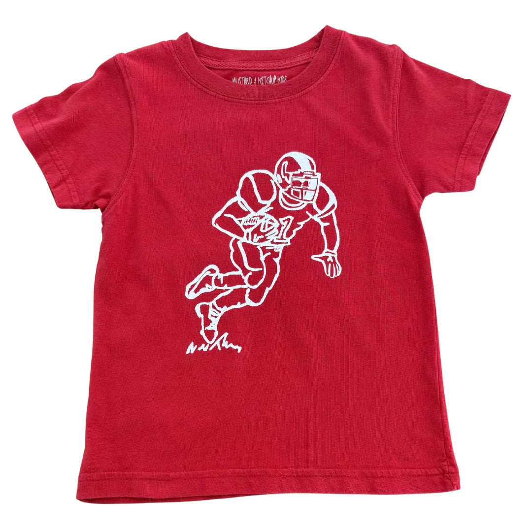 Crimson and White Football Player T-Shirt