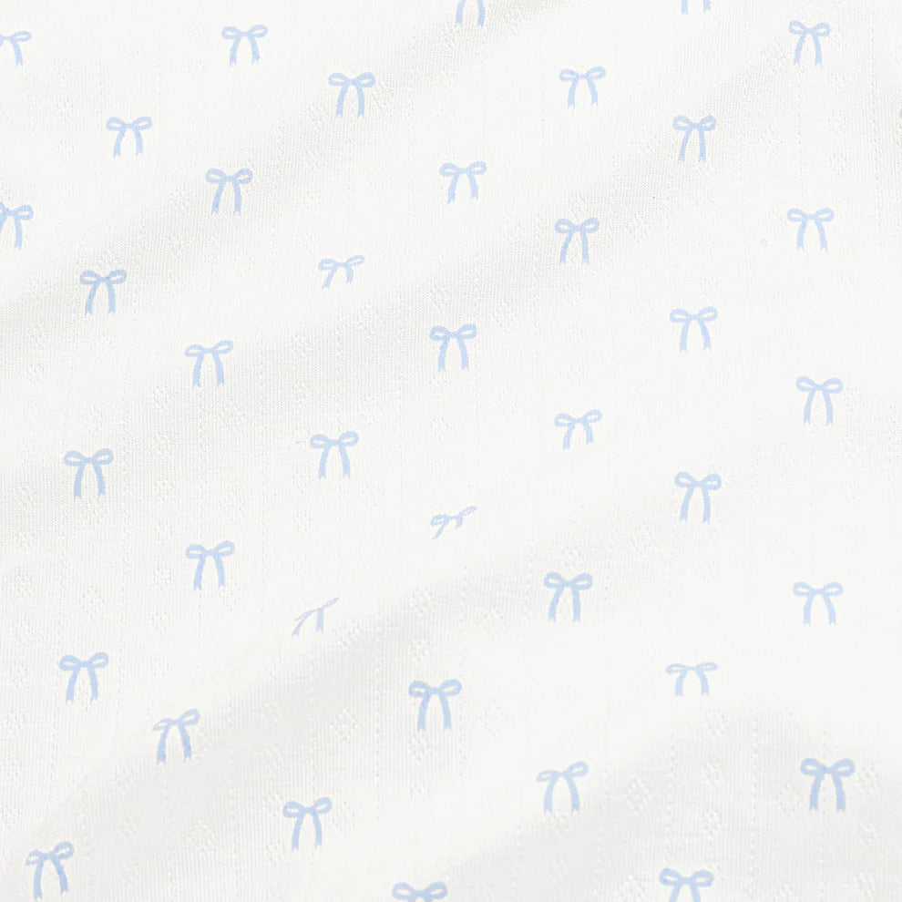 Pointelle Zippered Footie in Sweet Blue Bow