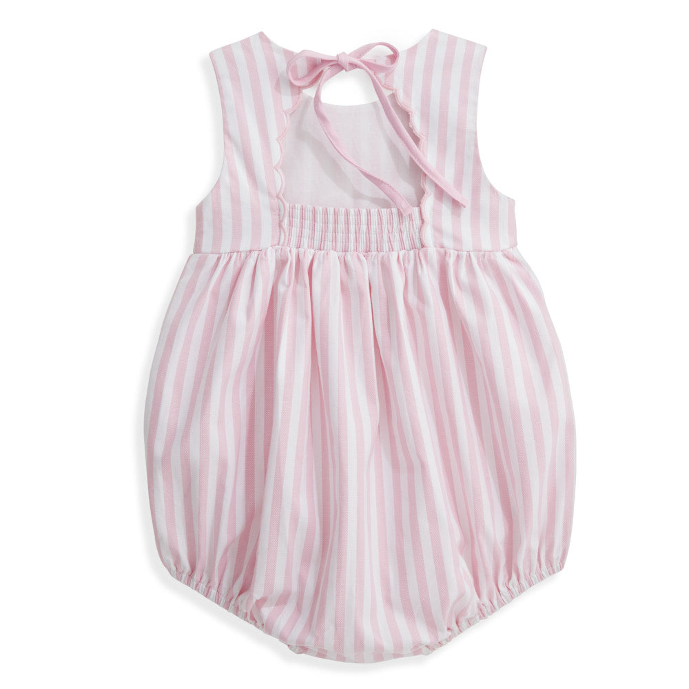 Scalloped Shelby Bubble - Pink Wide Oxford Stripe
