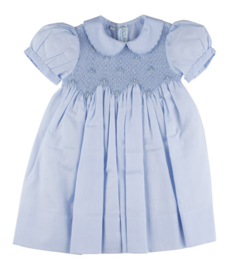 Blue Scalloped Pearl Smocked Dress