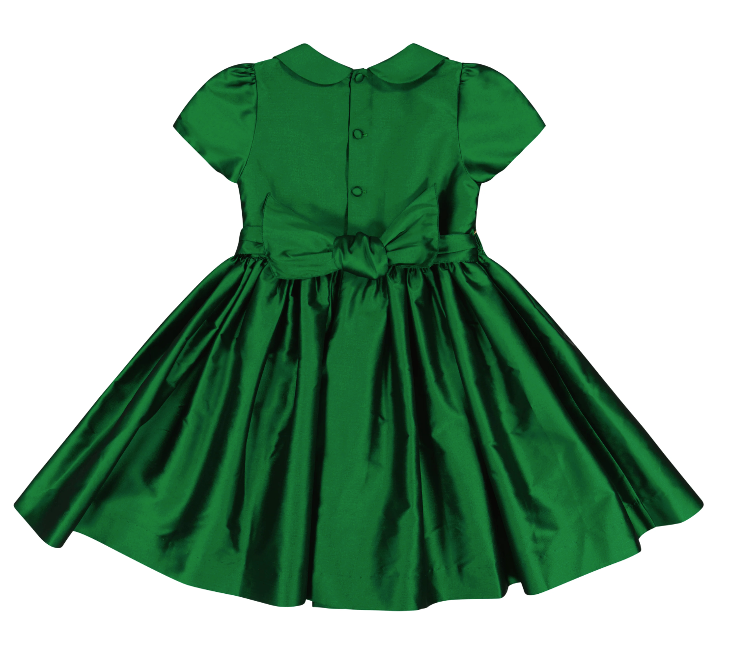 Stella Green Silk Short Sleeve Smocked Dress