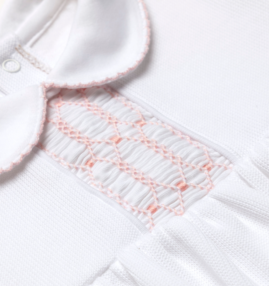 Baby Girls White Special Knit Hand Smocked Bubble