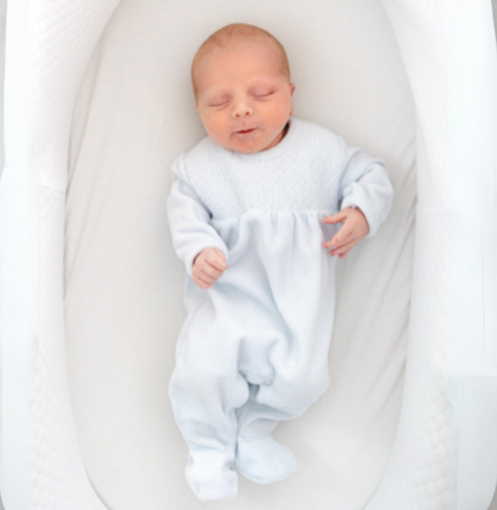 Blue Velour Hand Smocked Romper With Bonnet