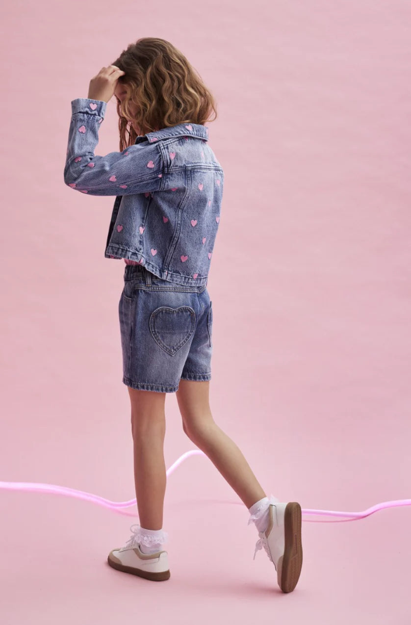 Blue Denim Heart Pocket Shorts