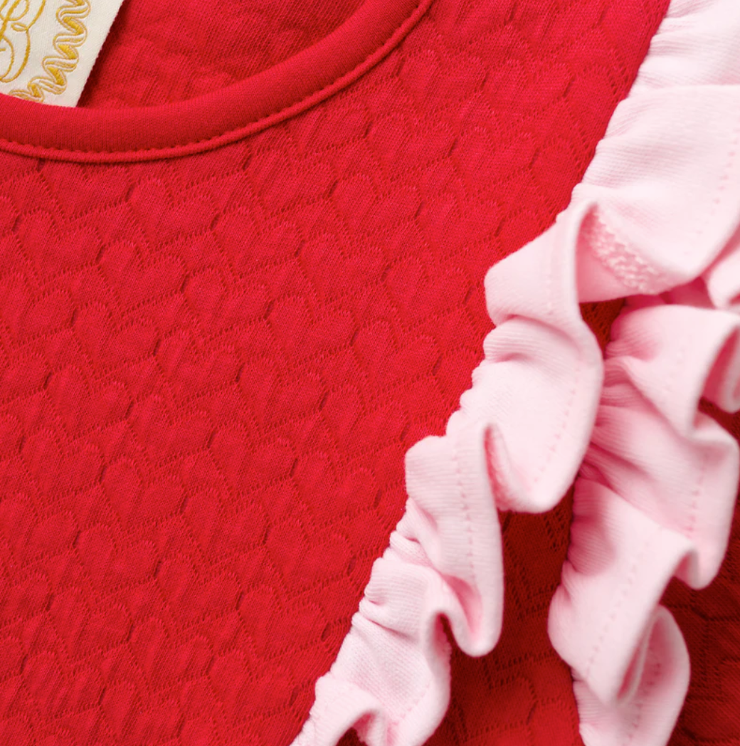 Leigh Ann Quilted Angel Sleeve Romper- Richmond Red/Palm Beach Pink