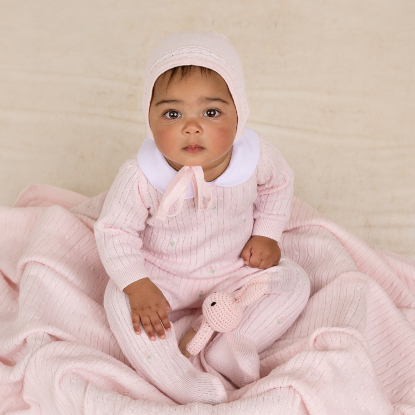 Girls Peter Pan Cable Knit Romper Set