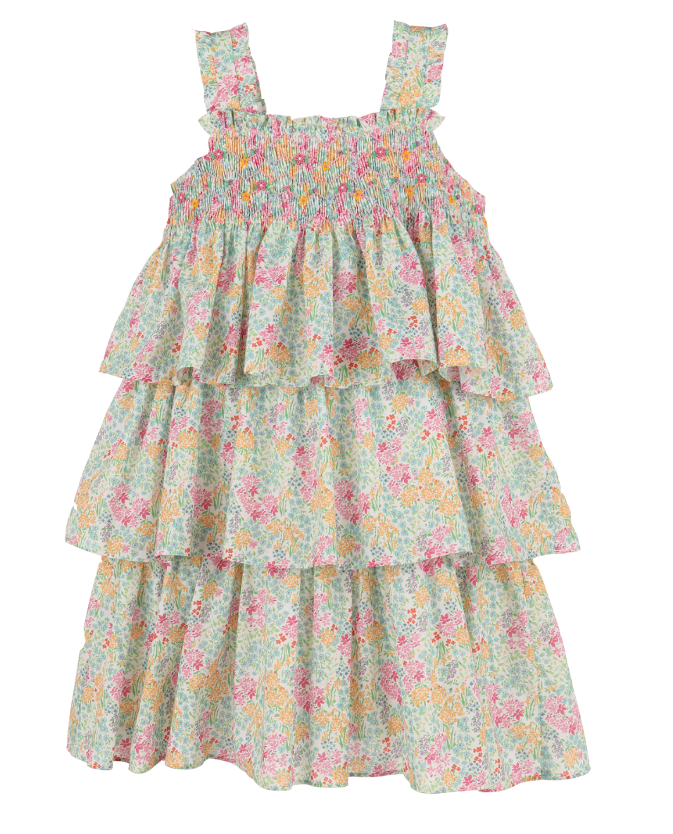 Garden Print Smock Ruffles Dress