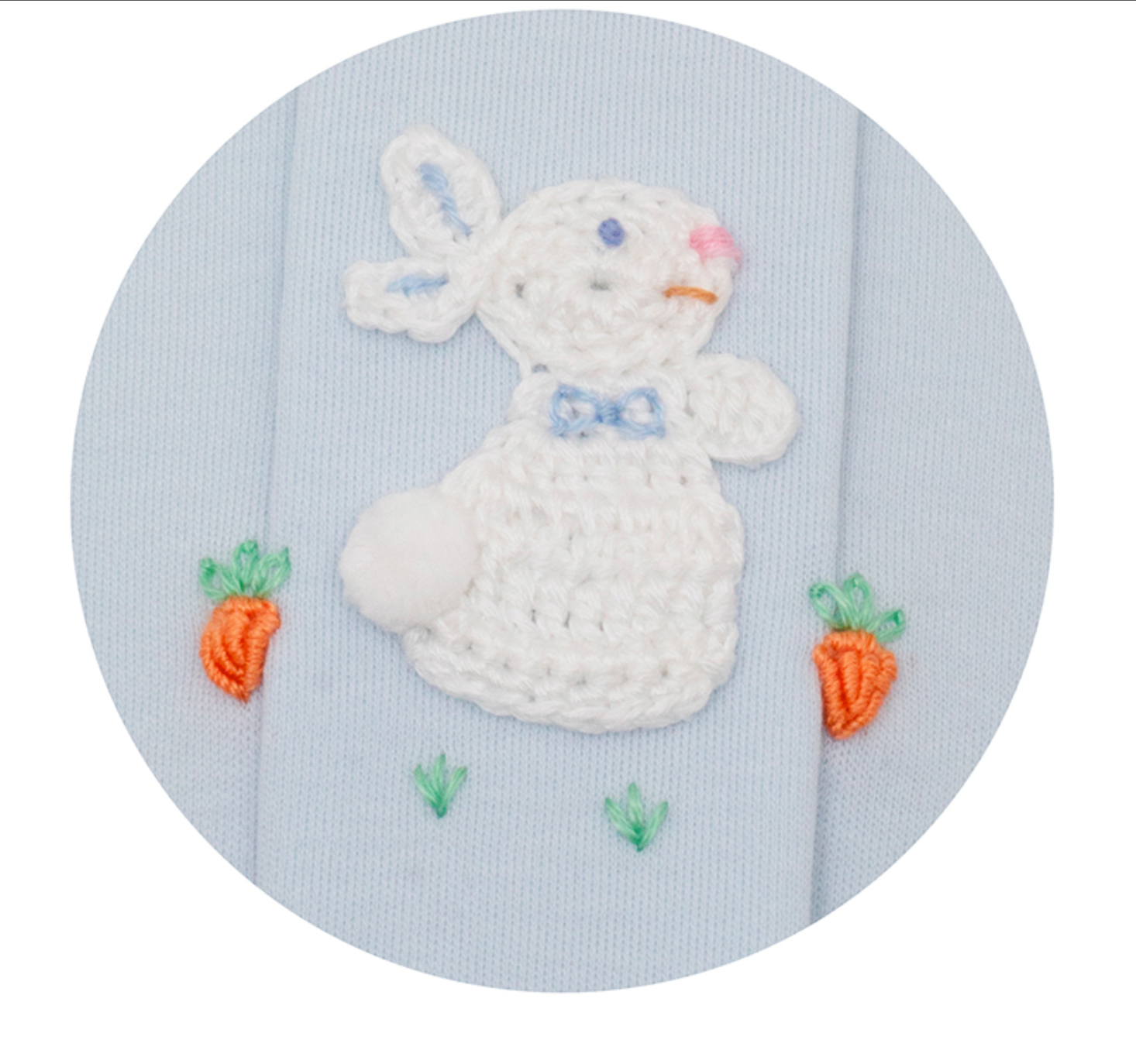 Blue Knit Bunny Embroidered Diaper Set