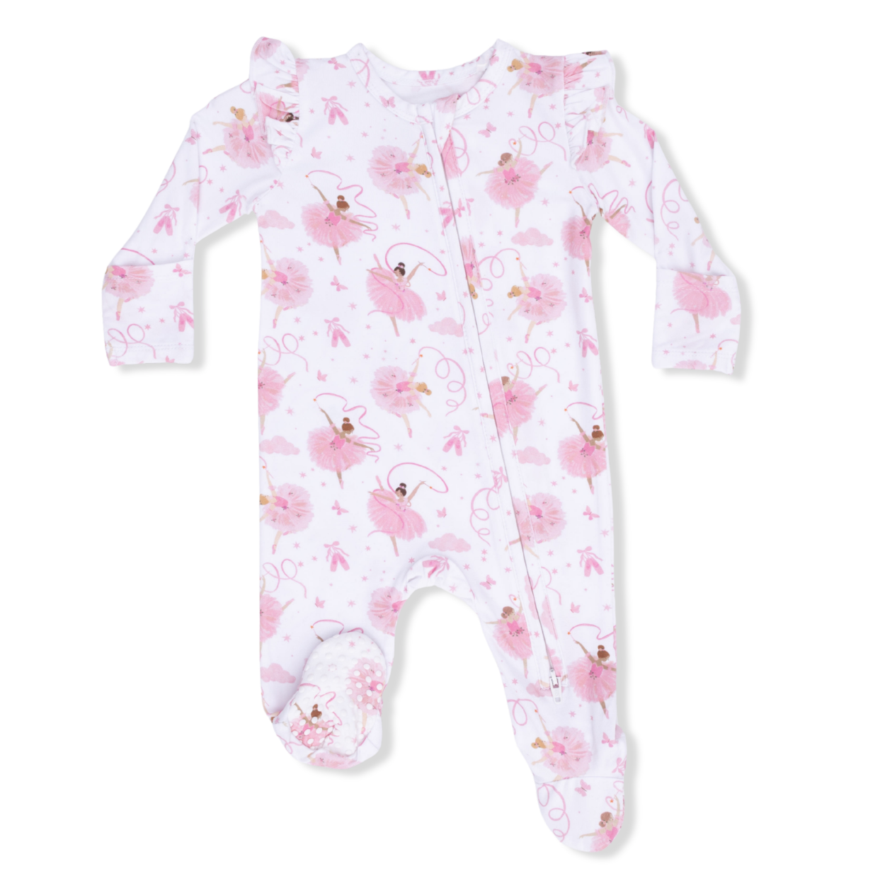 Ribbon Ballerinas 2 Way Ruffle Sleeve Zipper Footie