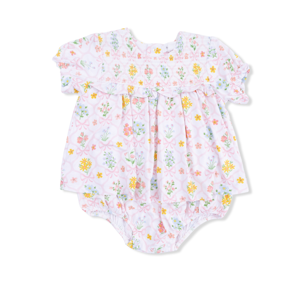 Spring Blooms Bow Trellis Smocked Ruffle Bubble