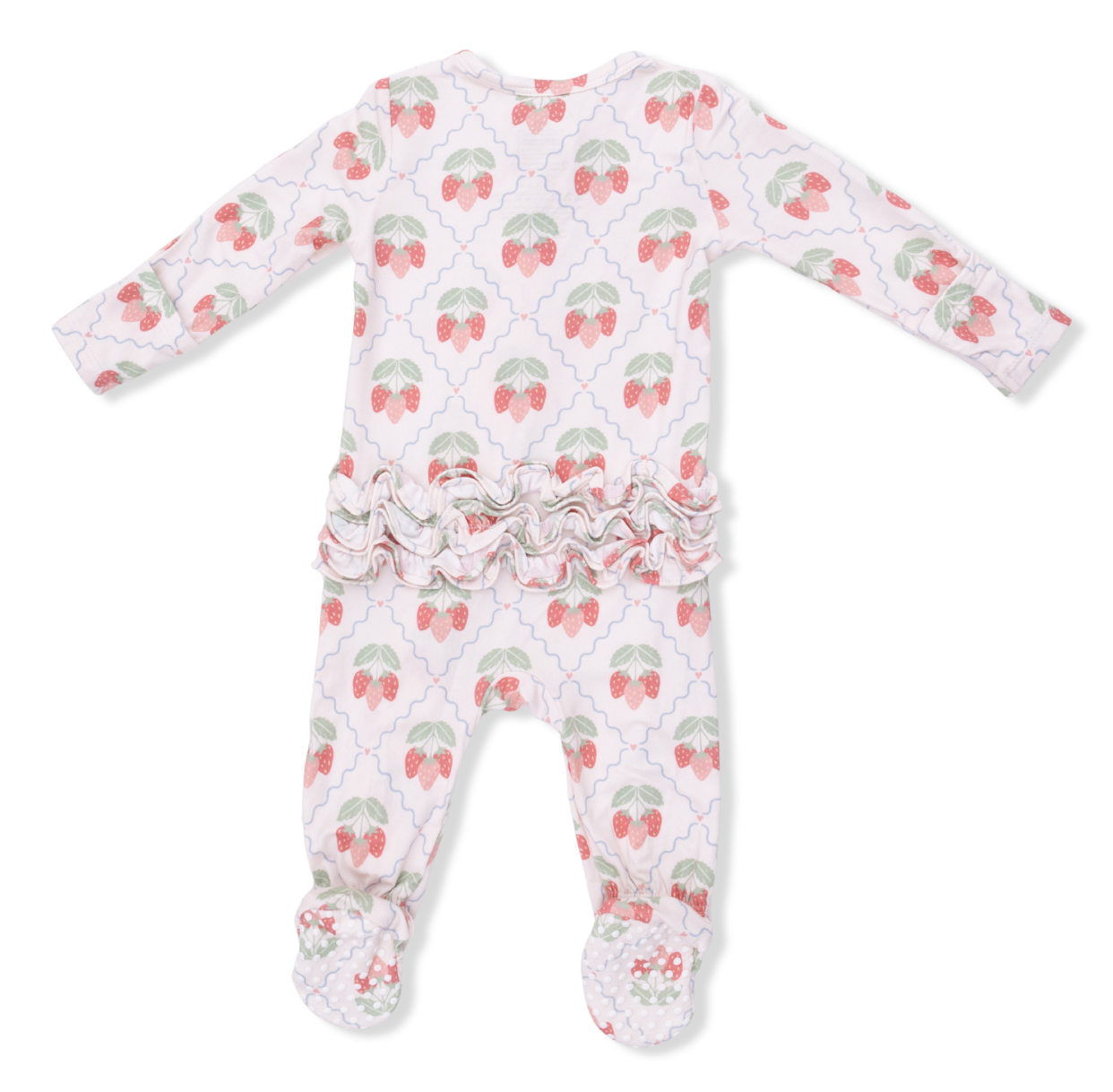 Sweet Strawberries 2 Way Ruffle Back Zipper Footie