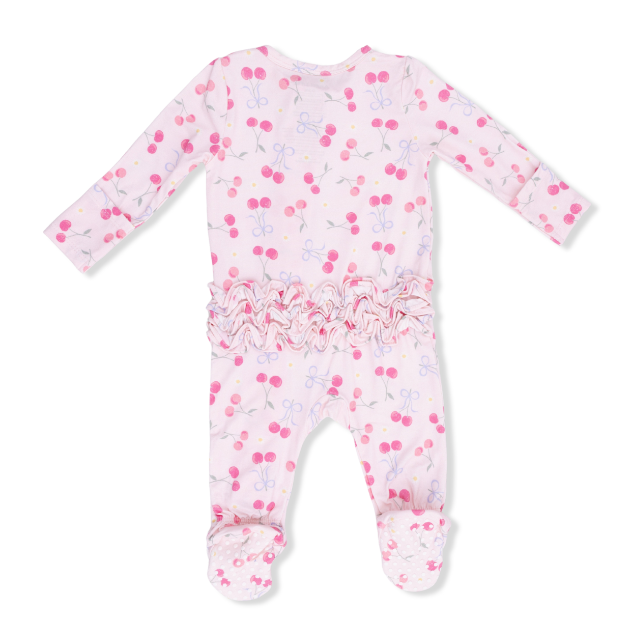 Sweet Bow Cherries 2 Way Ruffle Back Zipper Footie