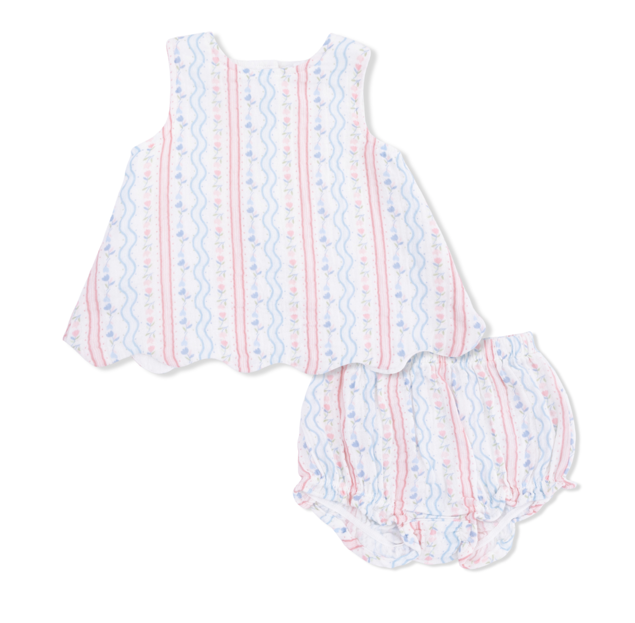 Tulip Stripe Scallop Back Top with Bloomer