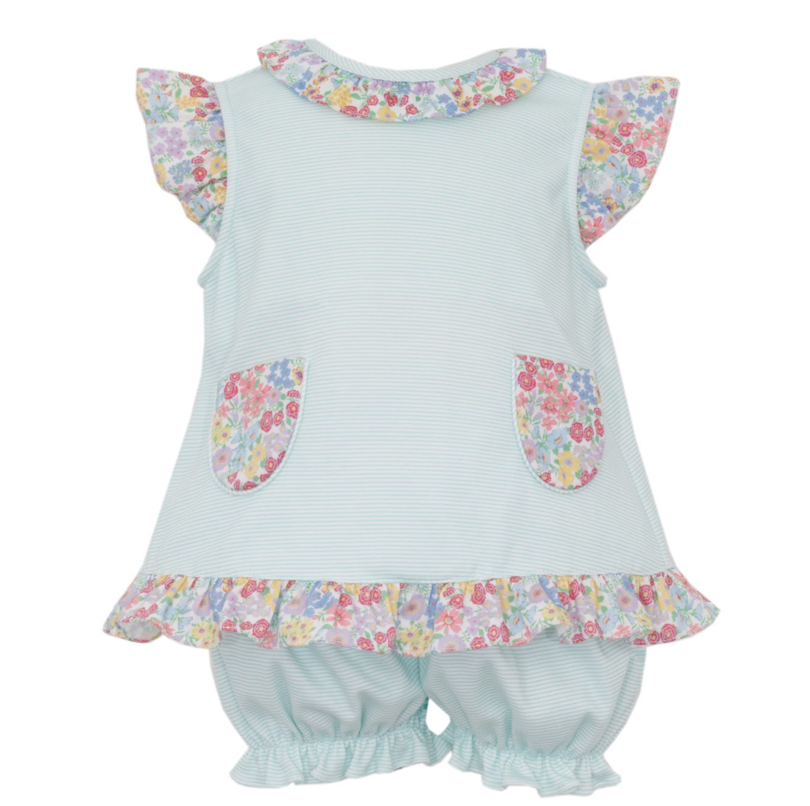 Aqua Knit Stripe Ruffle Bloomer Set