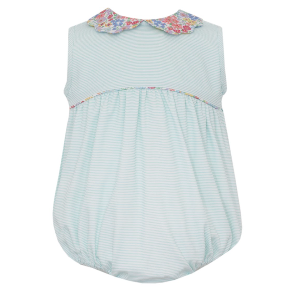 Aqua Knit Stripe Scallop Collar Bubble