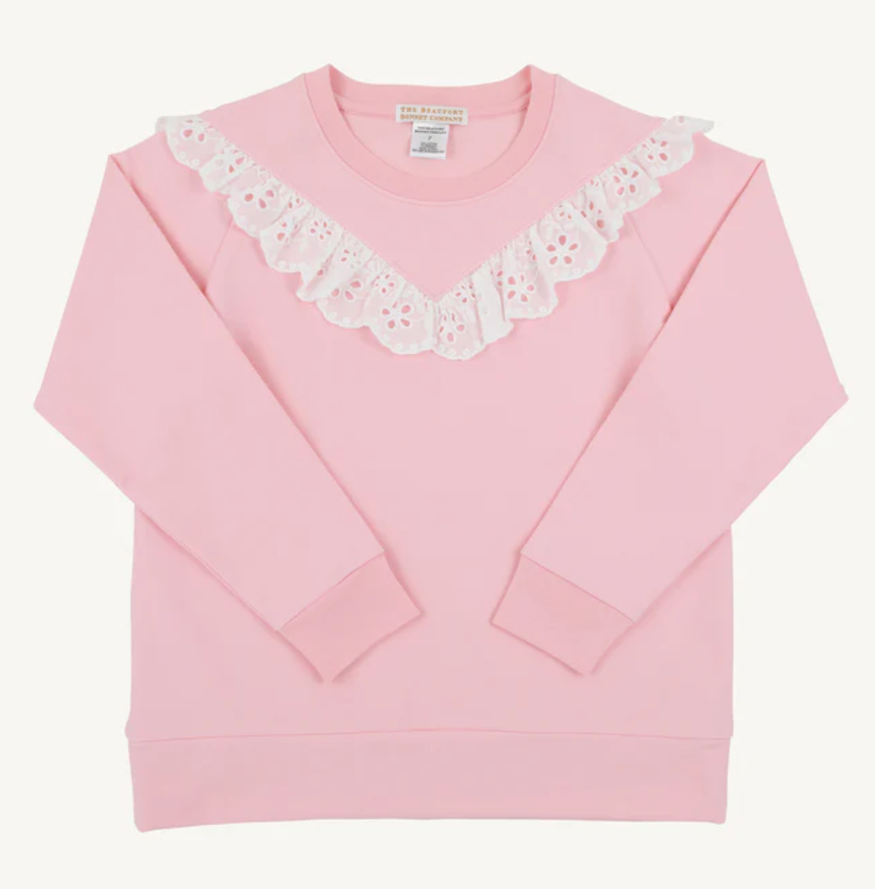 Cassidy Comfy Crewneck- Sandpearl Pink White Eyelet