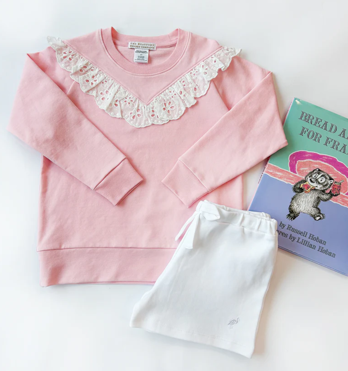 Cassidy Comfy Crewneck- Sandpearl Pink White Eyelet