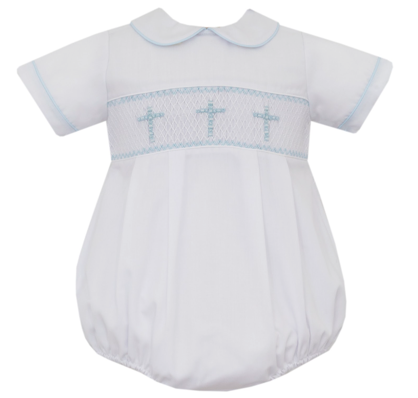 White Batiste Bubble- Blue Cross