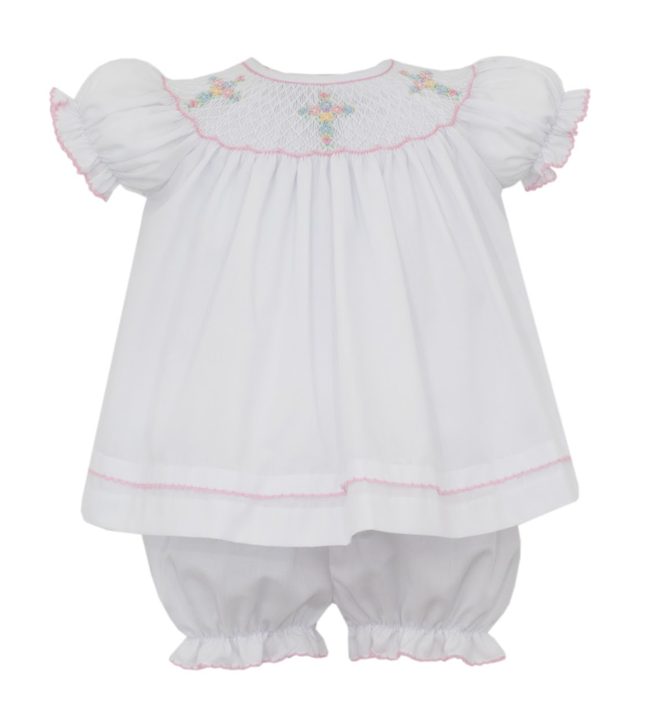 White Batiste Bishop Bloomer Set- Floral Cross