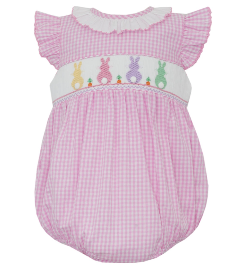 Bunny Smocked Pink Gingham Bubble