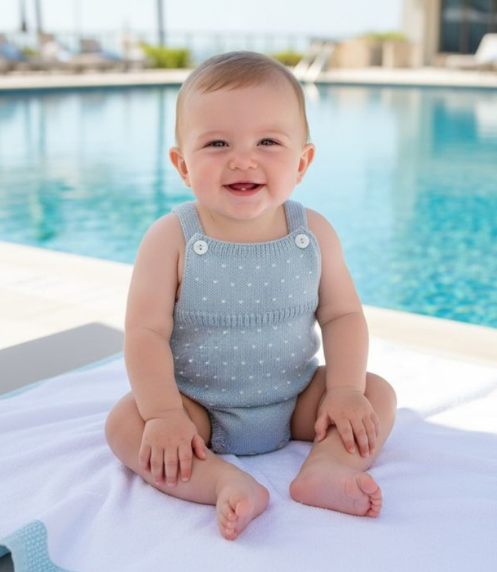 Light Blue Dot Knit Sunsuit