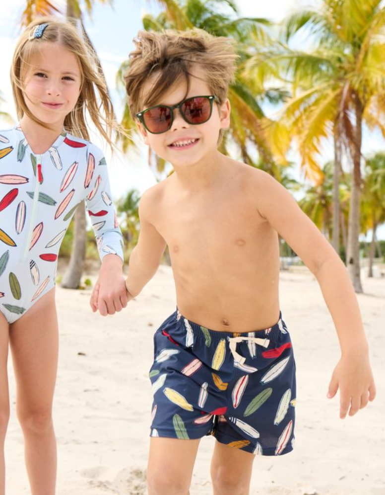 boys swim trunk- navy surfboard