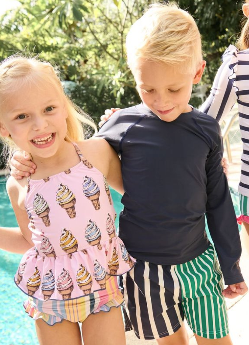 boys swim trunk- multi stripe