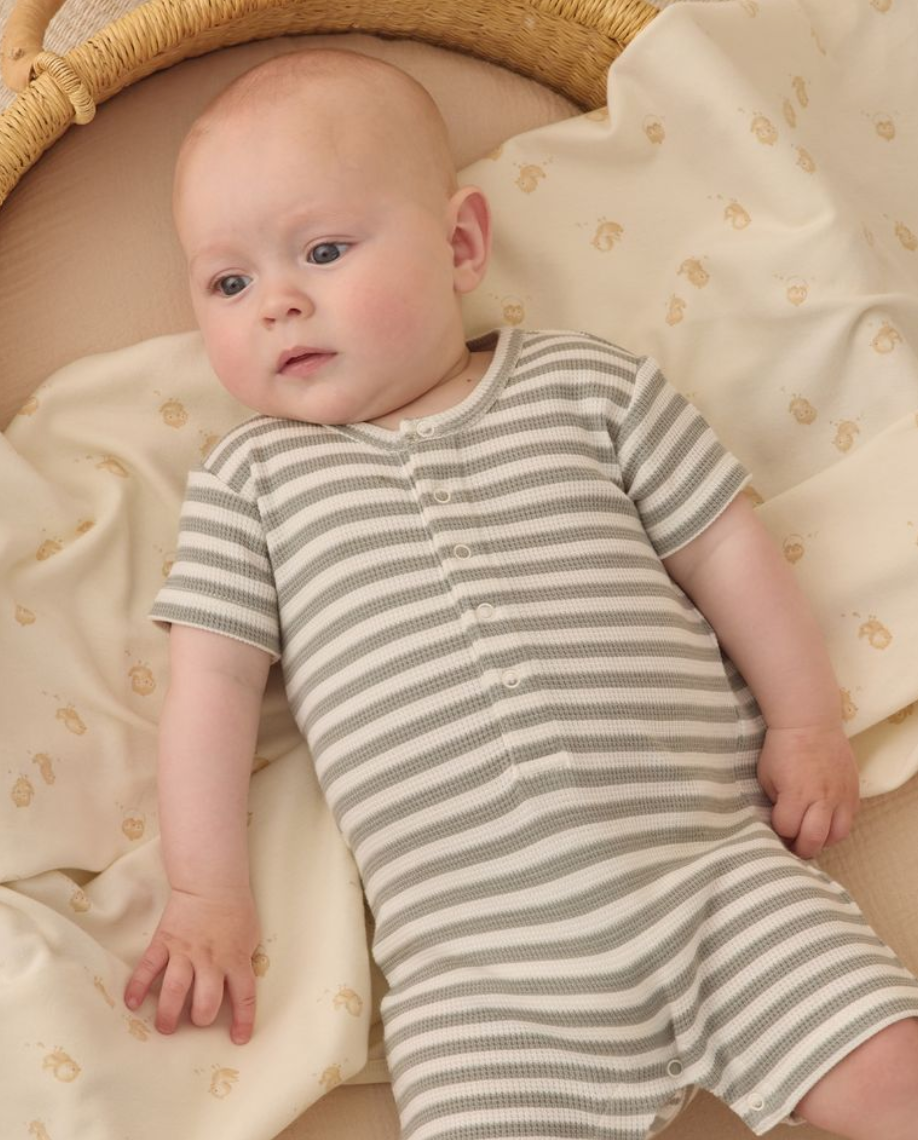 WAFFLE SNAP ROMPER | SAGE STRIPE