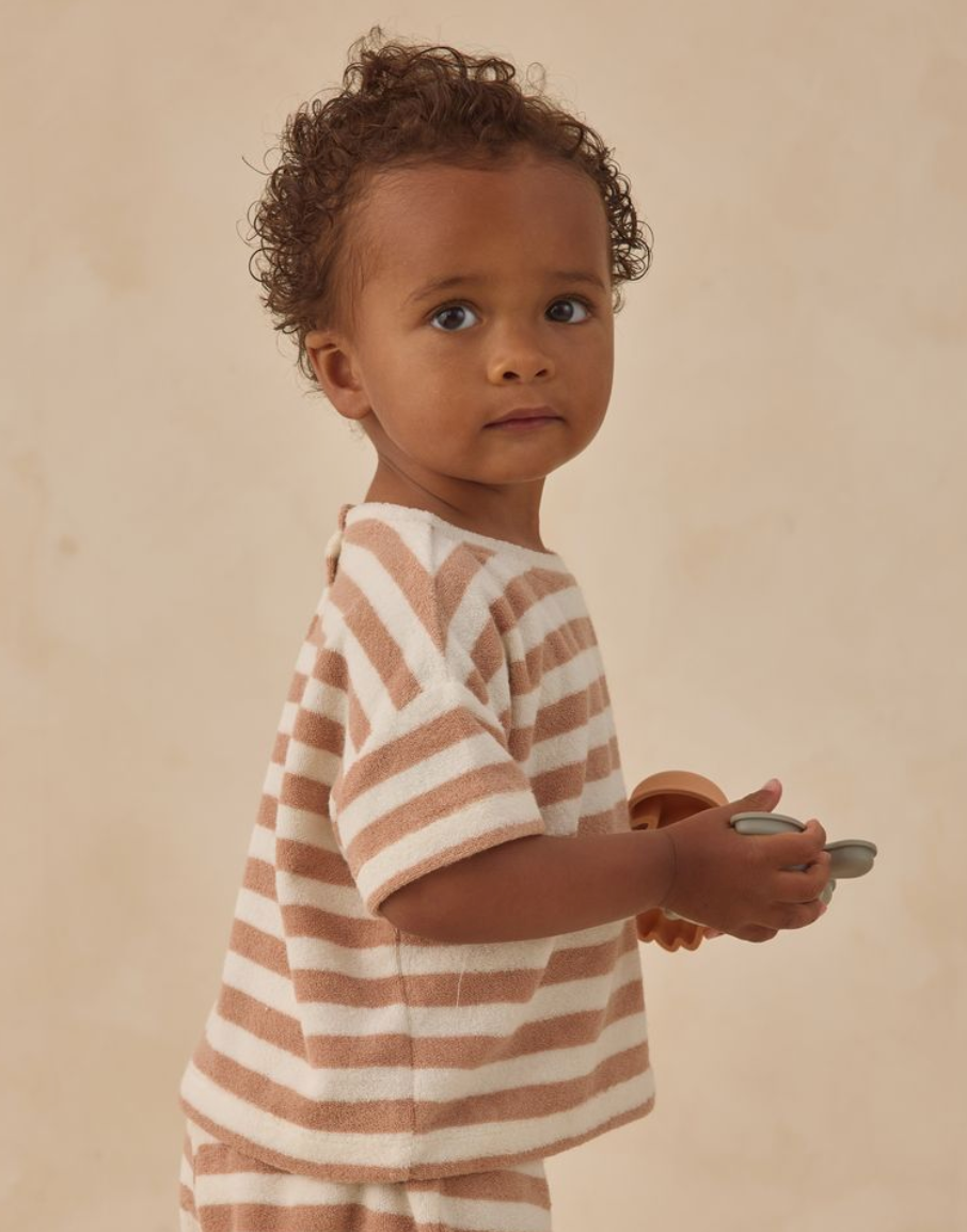 TERRY TEE + SHORT SET | LATTE STRIPE