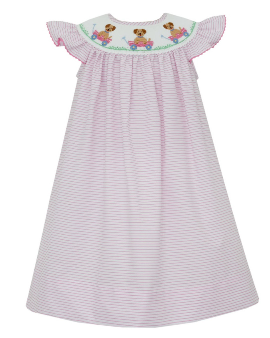 Pink Stripe Bishop Dress- Puppies