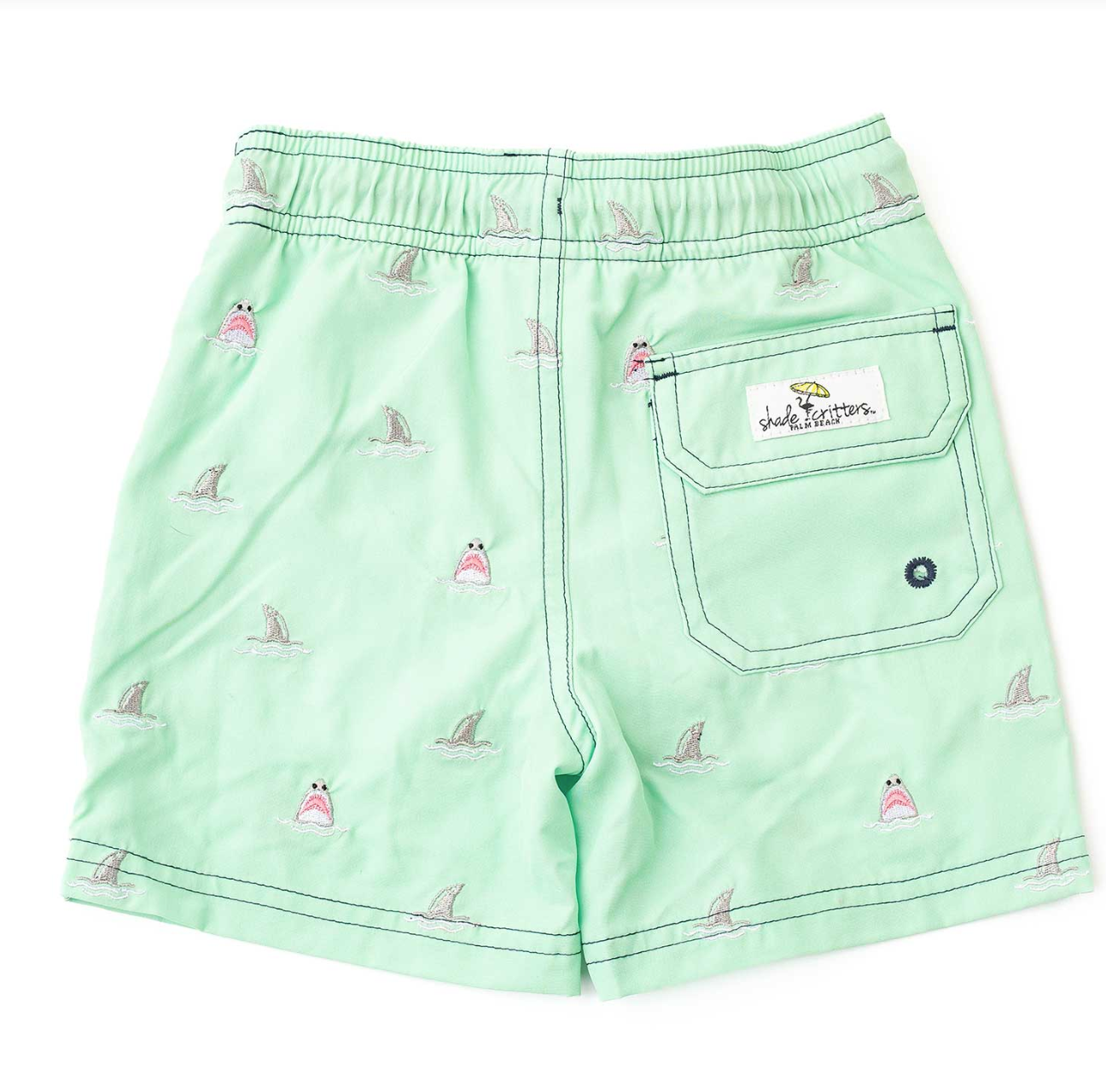 Mint Shark Embroidered Swim Trunks