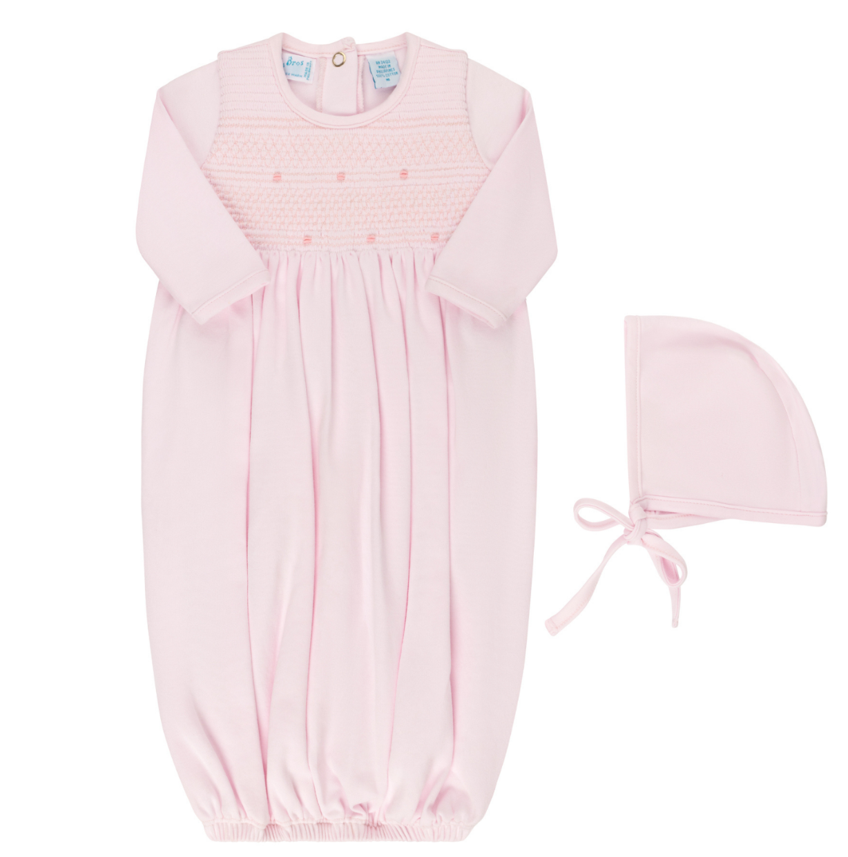 Pink Smocked Bullion Gown with Bonnet