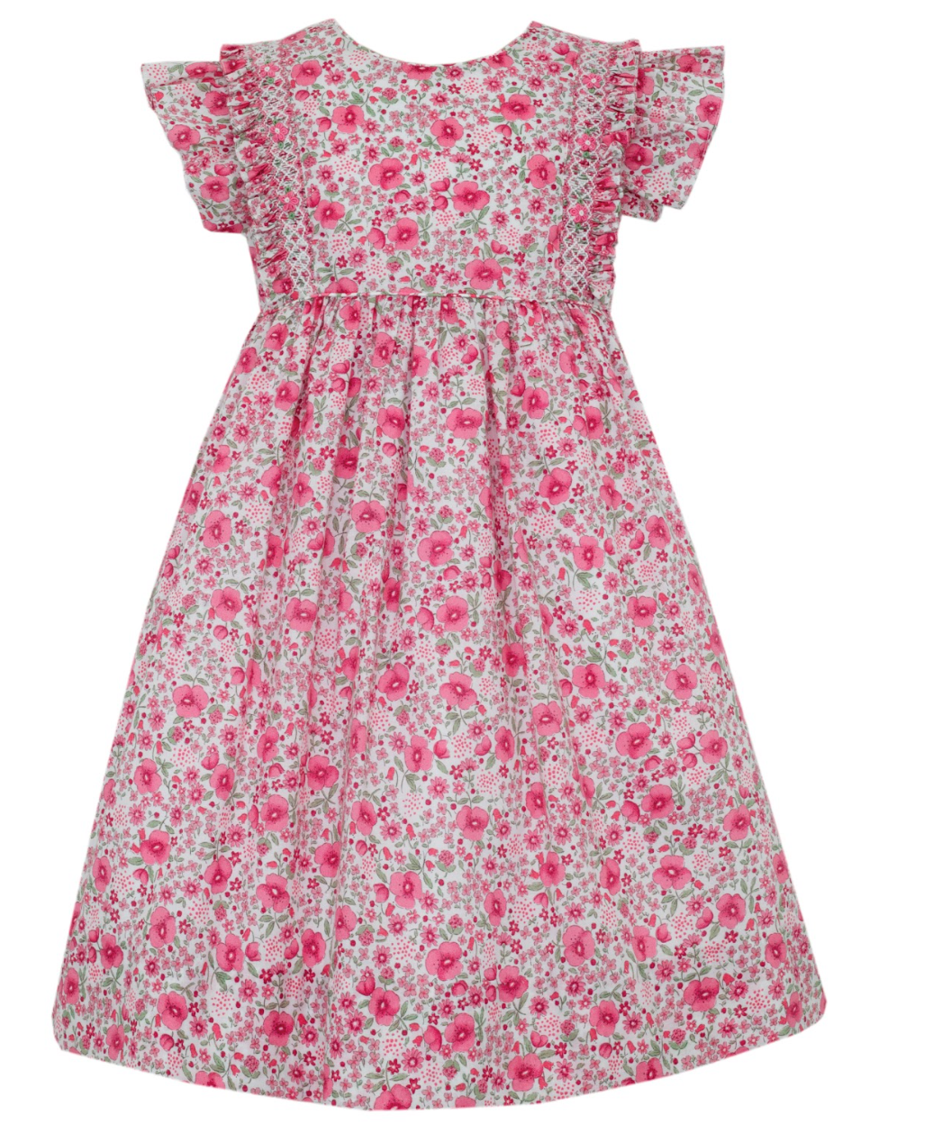 Rose Print Smocked Ruffle Dress