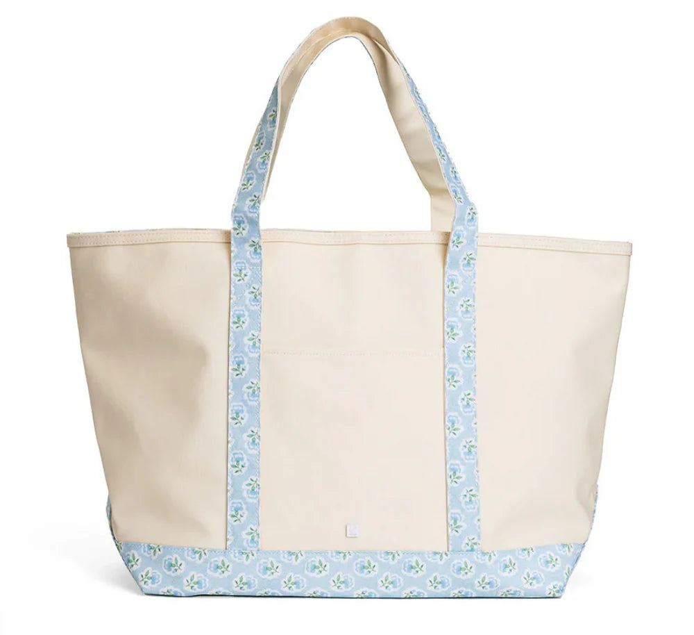 Canvas Coated Maxi Tote- Petite Fleur Blue Trim