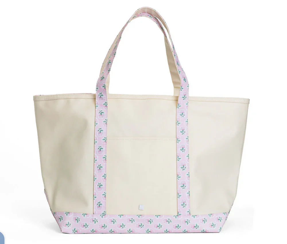 Coated Canvas Maxi Tote- Petite Fleur Pink Trim