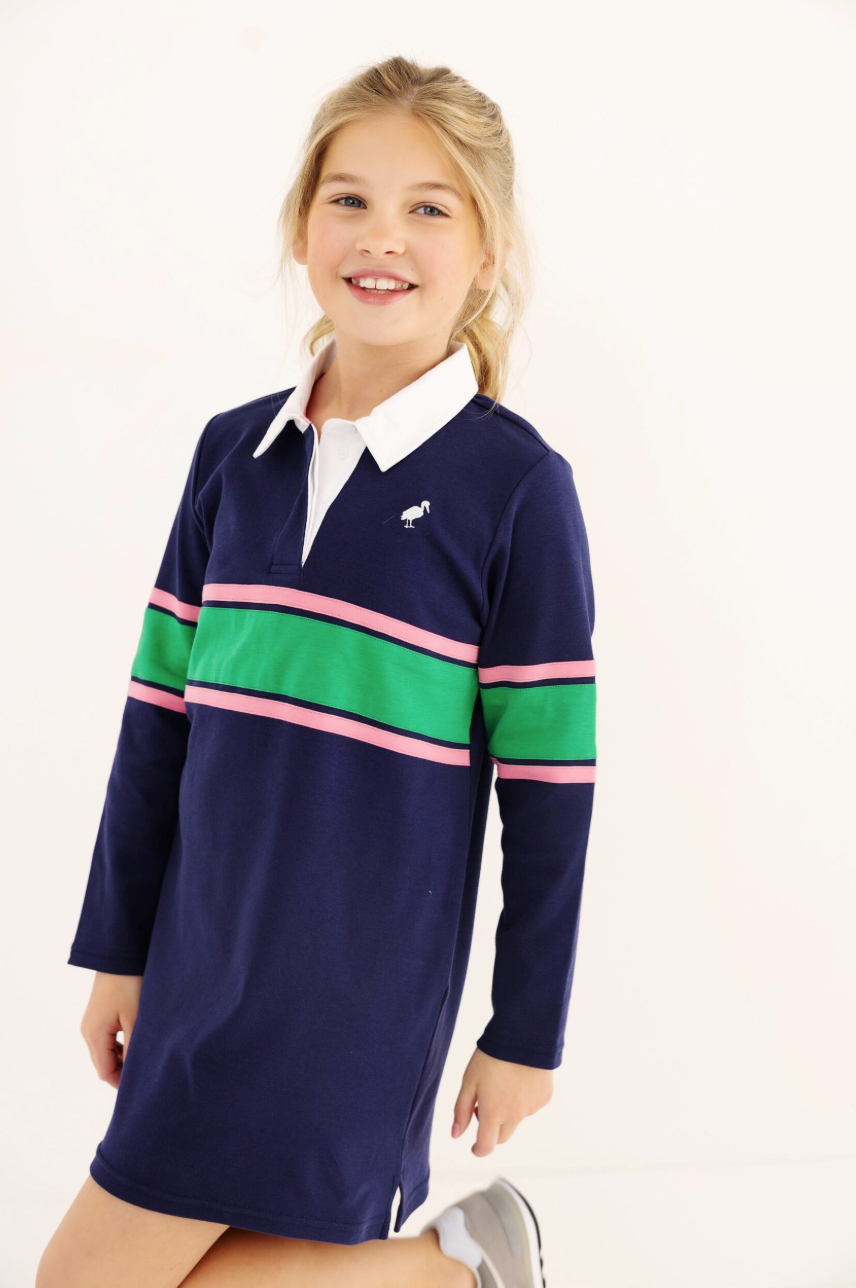 Rollins Rugby Dress- Nantucket Navy/ Hamptons Hot Pink