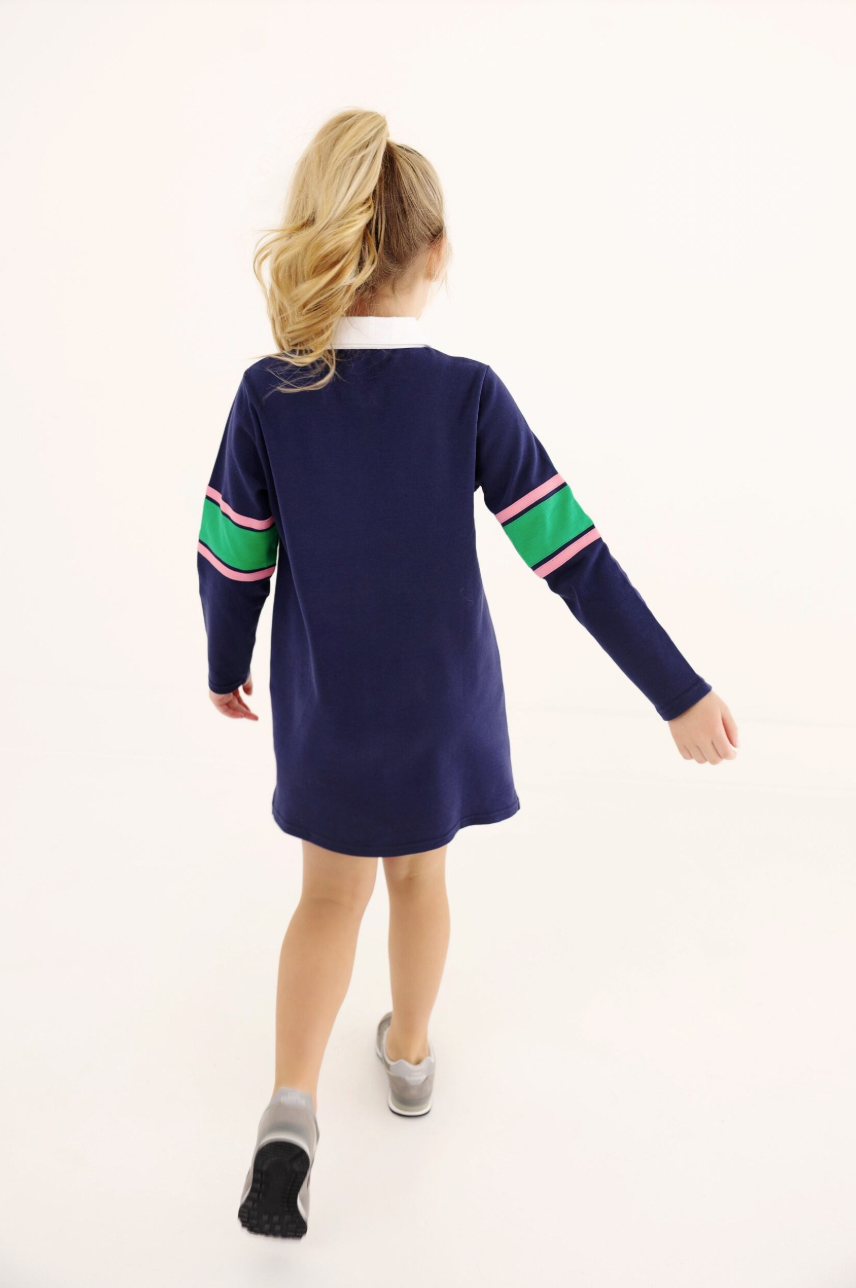 Rollins Rugby Dress- Nantucket Navy/ Hamptons Hot Pink
