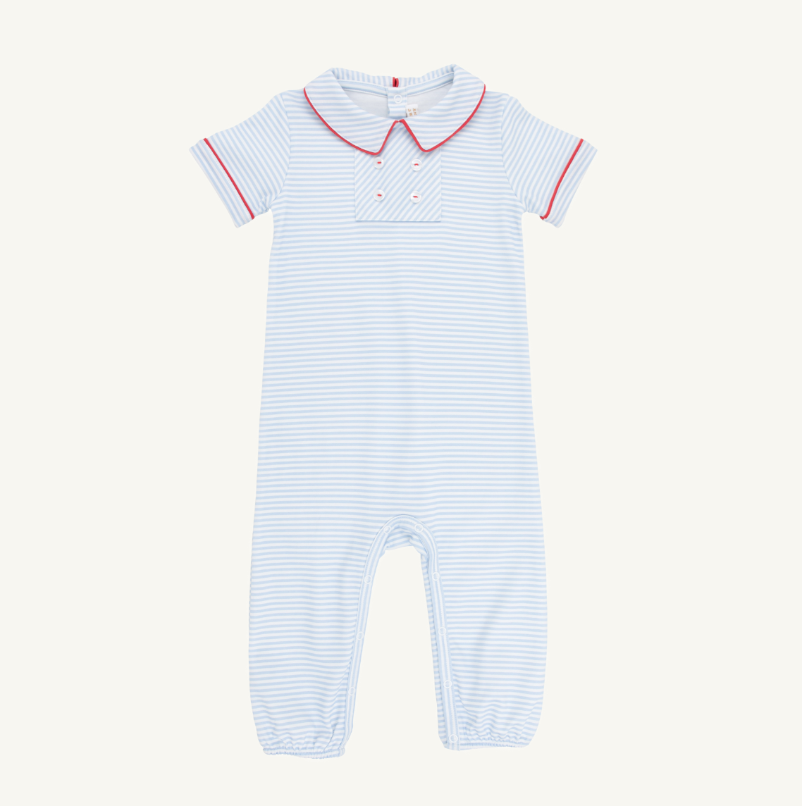 Benny Button Romper- Beale Street Blue Stripe