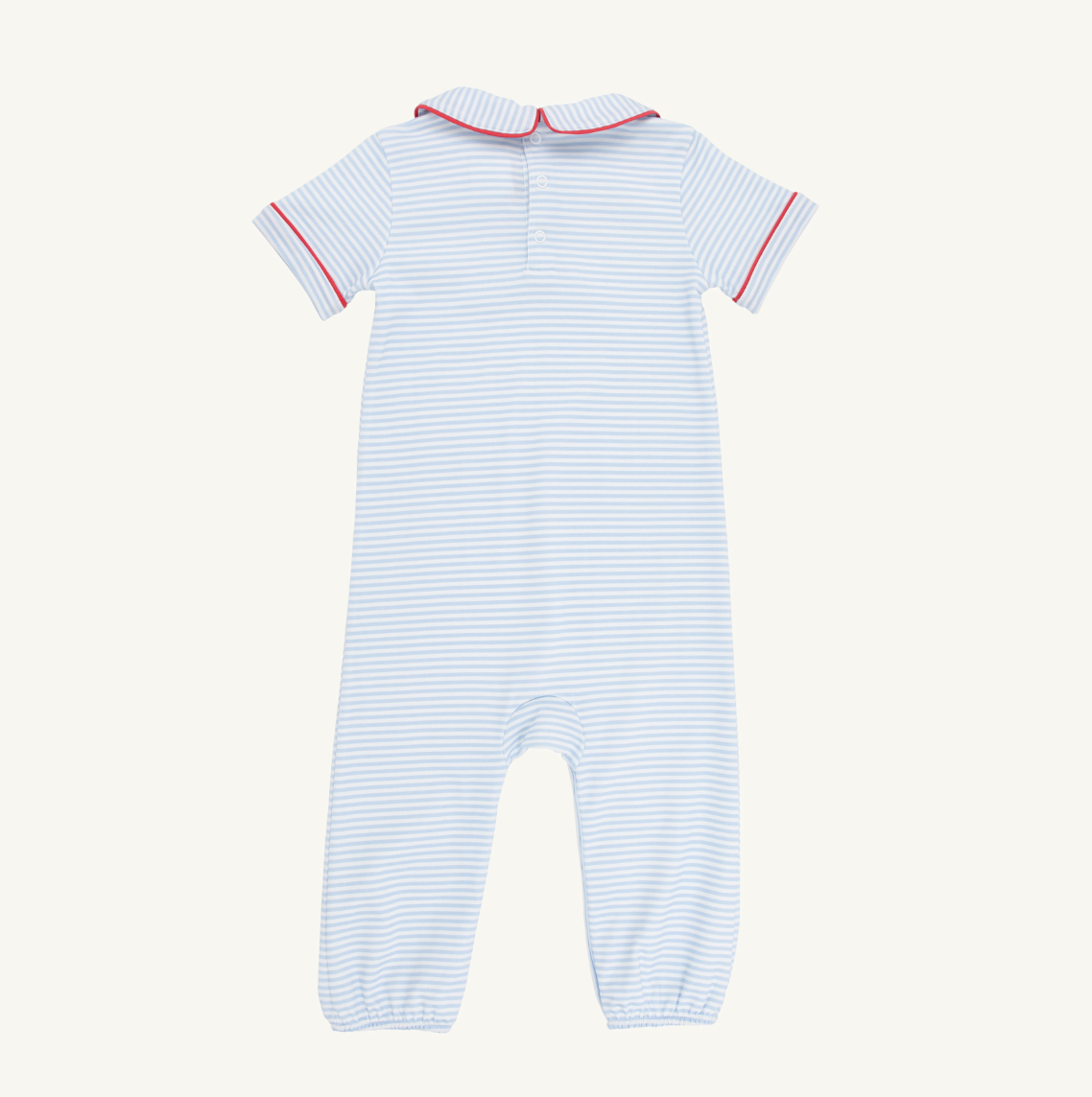 Benny Button Romper- Beale Street Blue Stripe