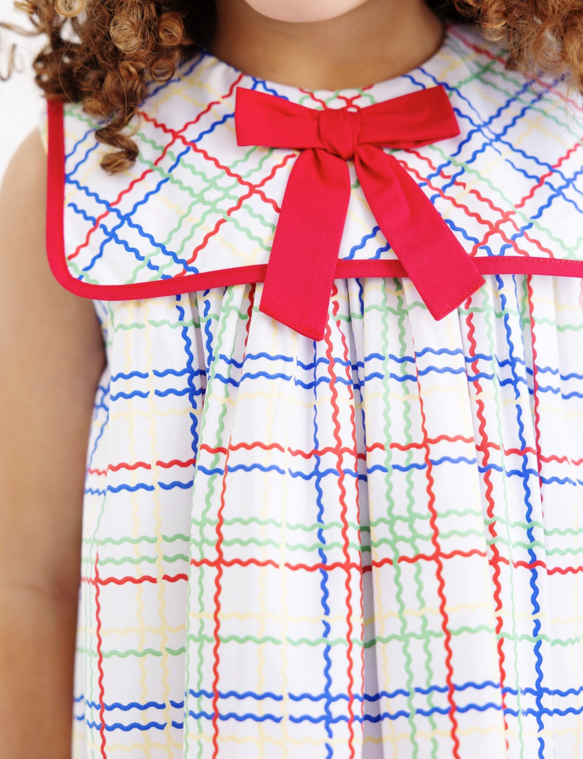 Sleeveless Stewart's Square Collar Dress- Wellington Windowpane