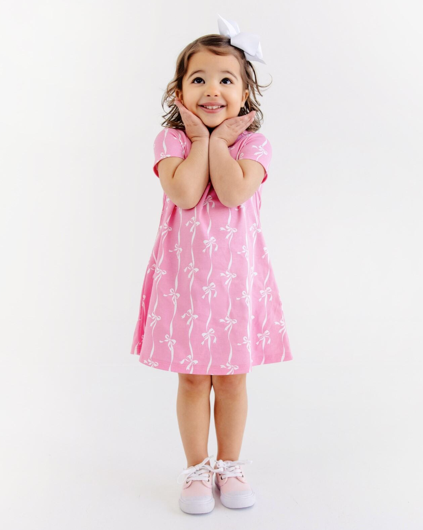 Polly Play Dress- Bell Court Bows Hamptons Hot Pink