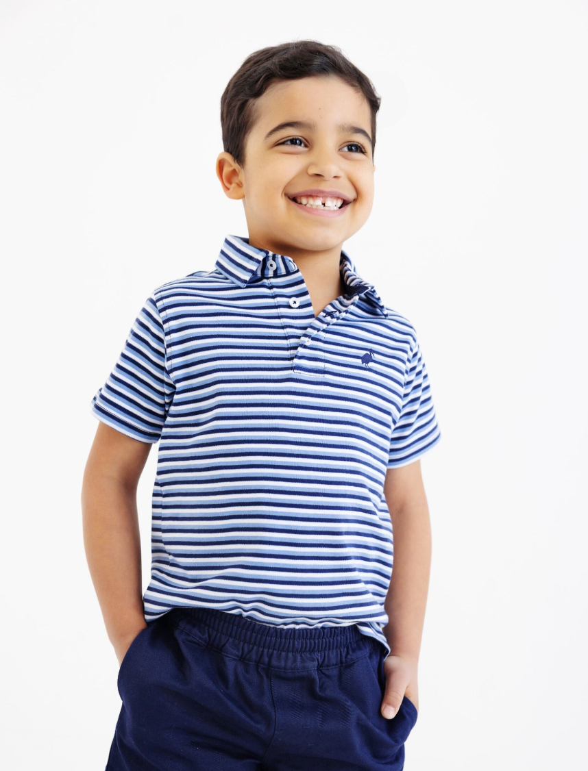 Prim and Proper Polo- Sumner County Stripe Barbados Blue