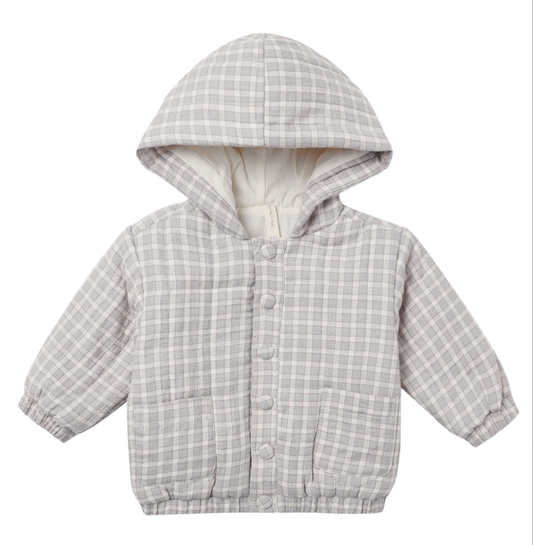 Hooded Woven Jacket- Blue Gingham