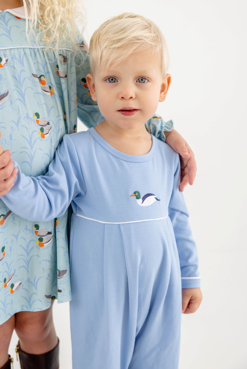 Long Sleeve Bradford Romper- Sarasota Sky Duck