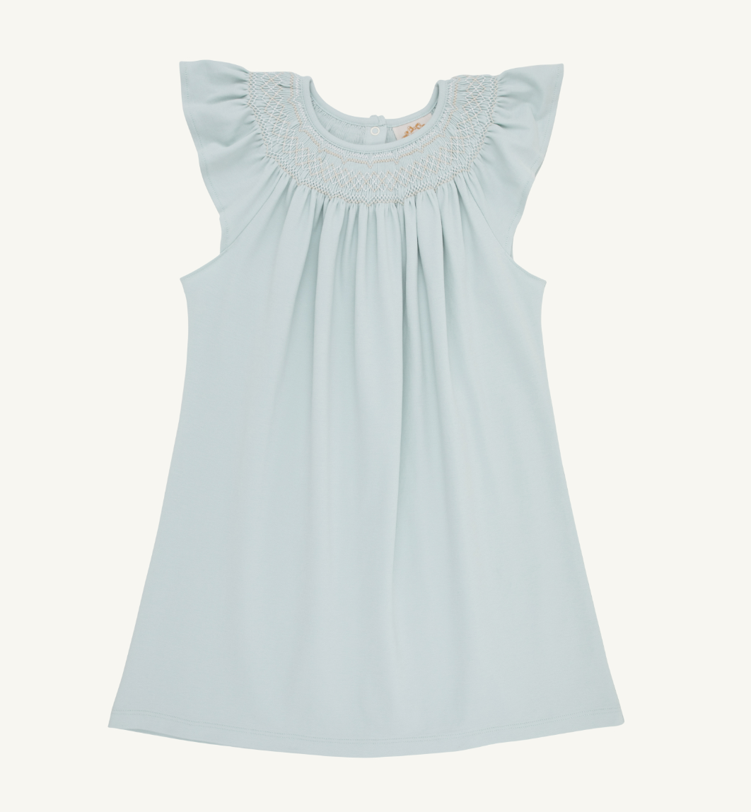 Angel Sleeve Sandy Smocked Dress- Old Greenwich Green