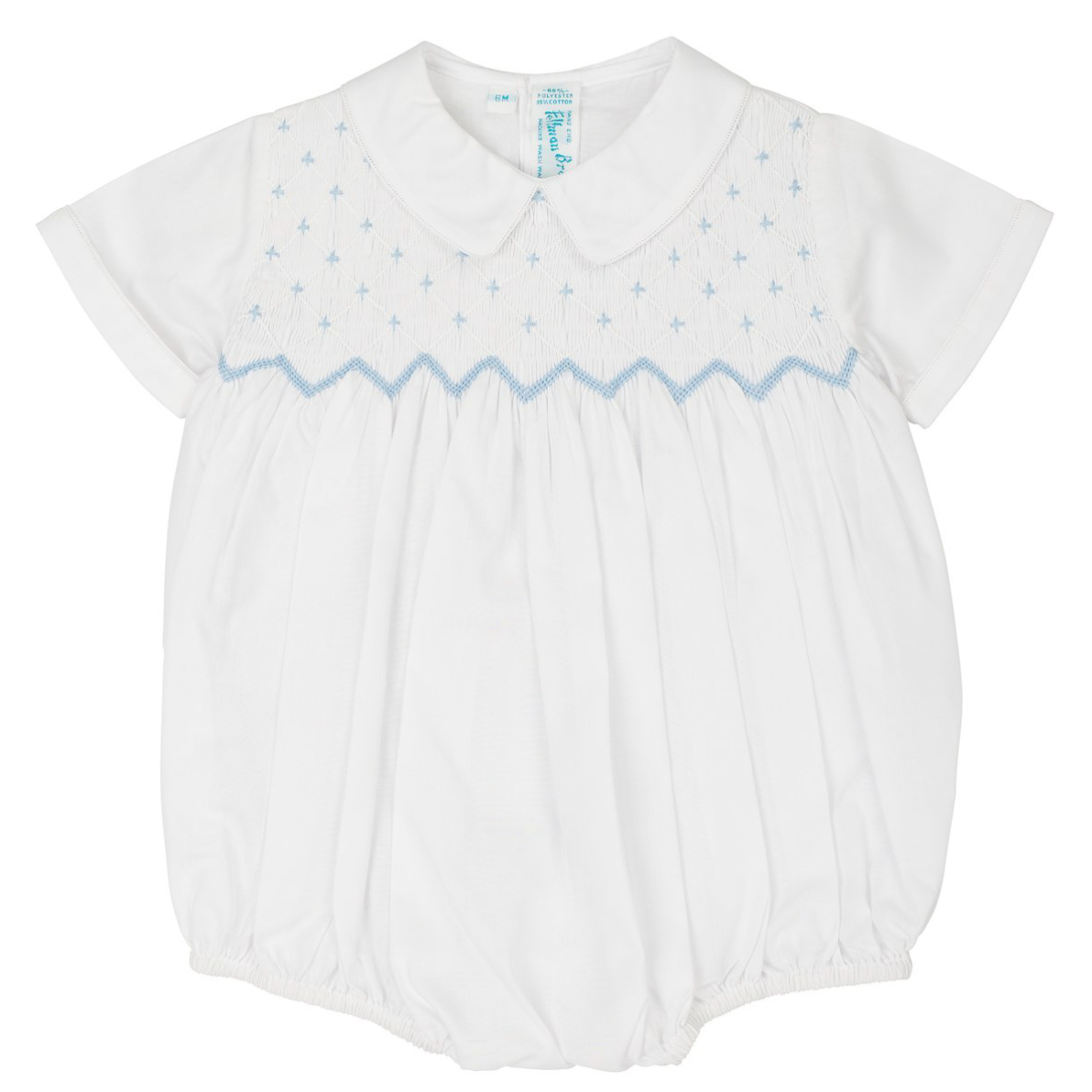 Diamond Smock Romper White/Blue