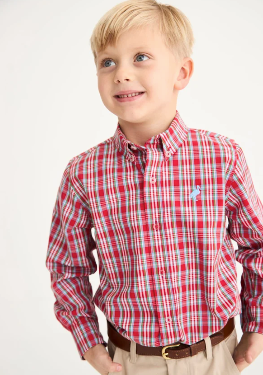 Dean's List Dress Shirt- Woodspoint Plaid with Barrington Blue Stork