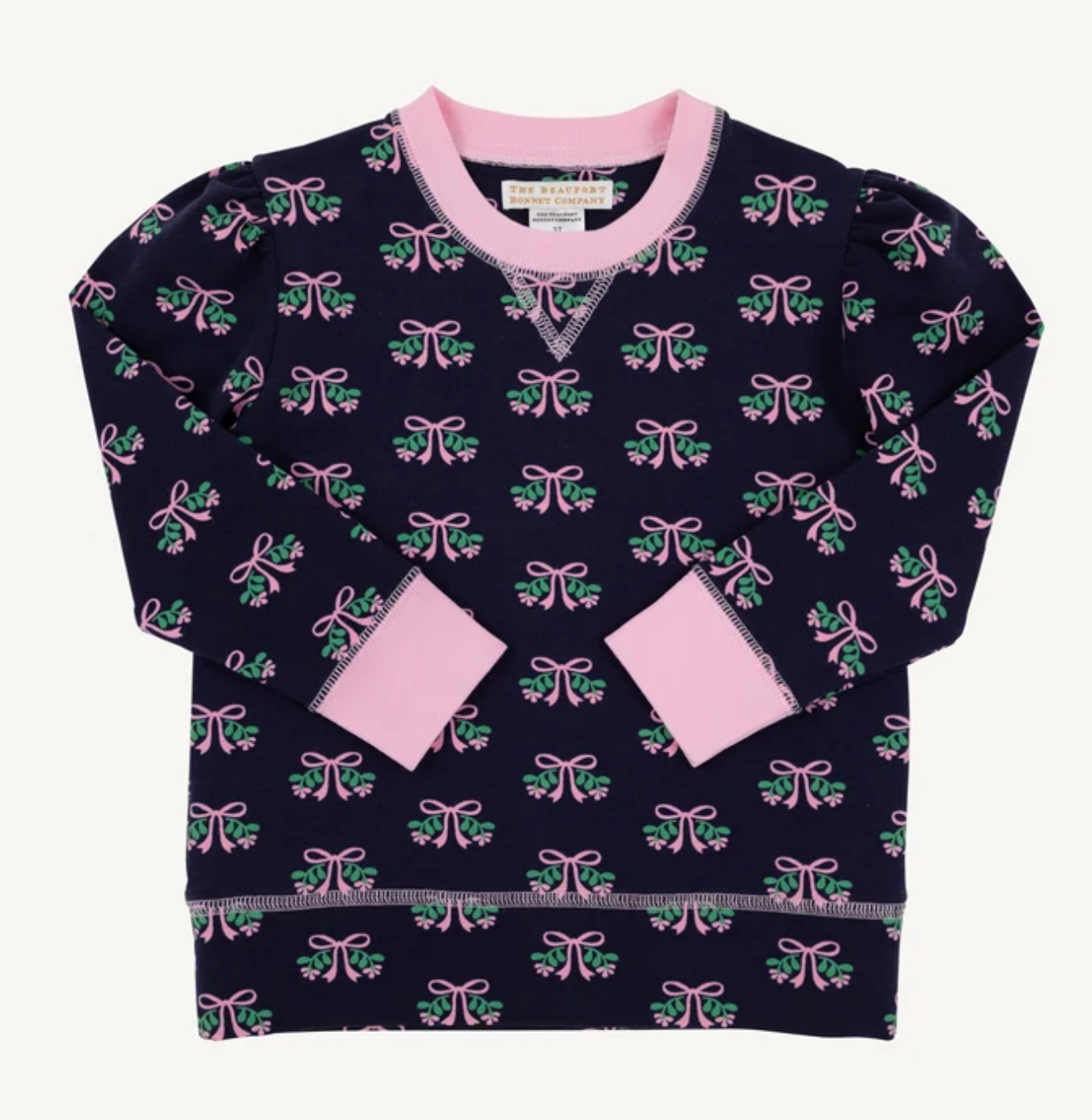 Puff Sleeve Cassidy Comfy Crewneck- Beloved Bows Pier Party Pink